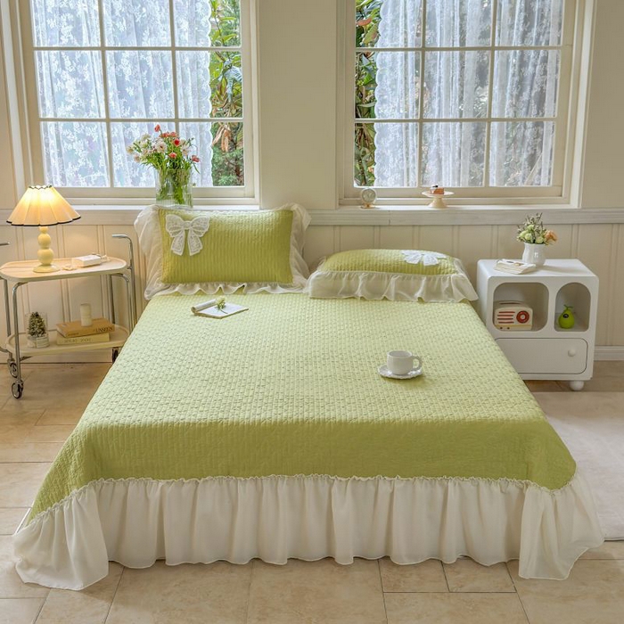 梵克保罗 2025新款雪纺床盖三件套 嫩芽绿