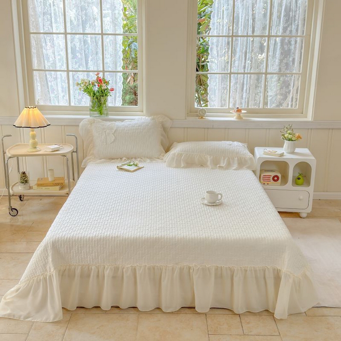 91家纺网 家纺一手货源 找家纺 梵克保罗 2025新款雪纺床盖三件套 淡米色