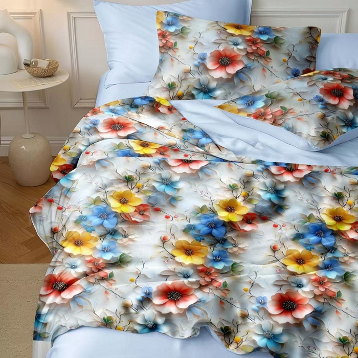 91家纺网 家纺一手货源 找家纺 梵克保罗 2025新款面料仿锦氨凉感5D数码浮雕夏被四件套量大可谈 5D暖意浮光