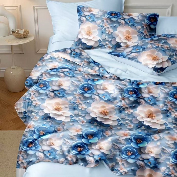 91家纺网 家纺一手货源 找家纺 梵克保罗 2025新款面料仿锦氨凉感5D数码浮雕夏被四件套量大可谈 5D极光叠韵