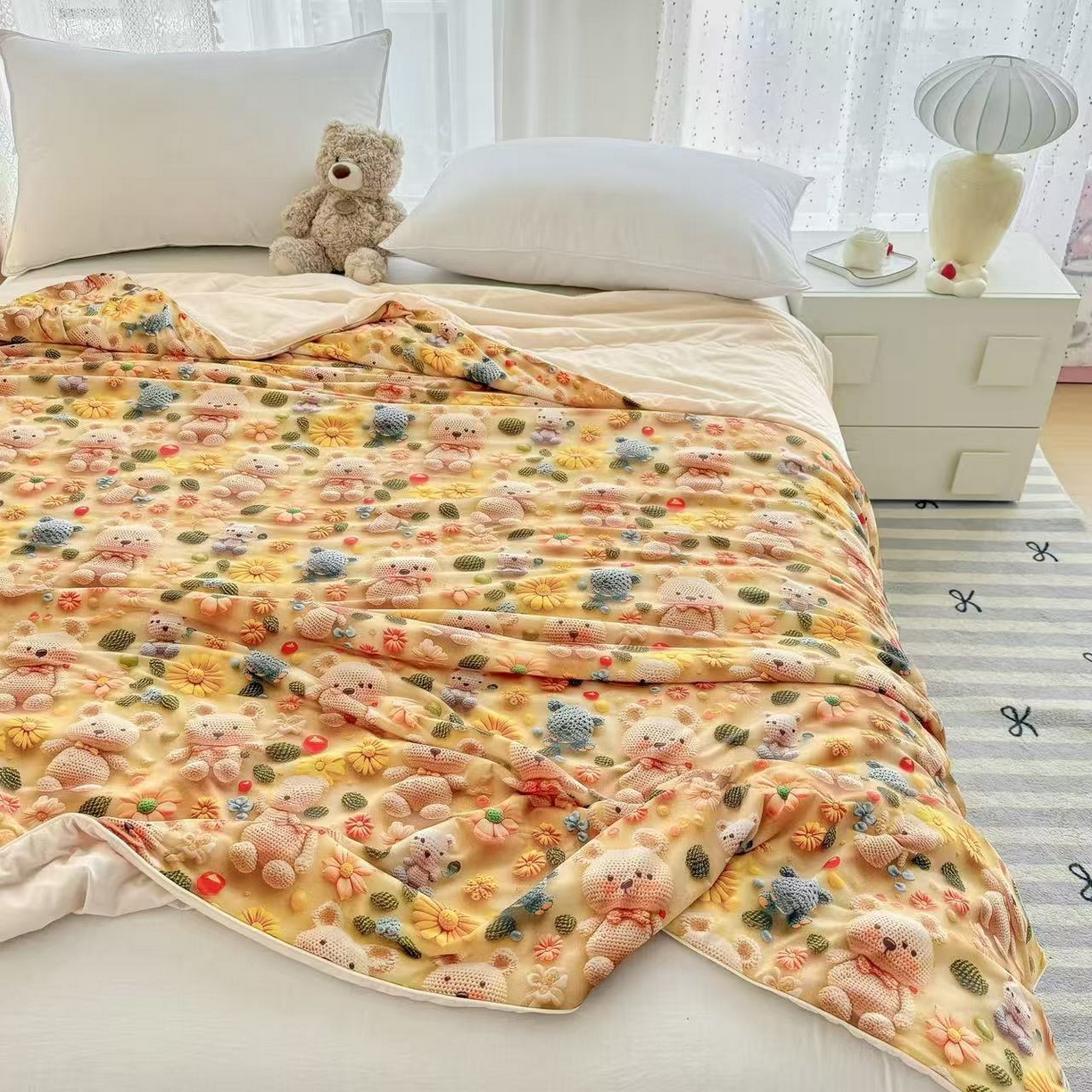 梵克保罗 2025新款面料仿锦氨凉感5D数码浮雕夏被四件套量大可谈 5D毛线熊