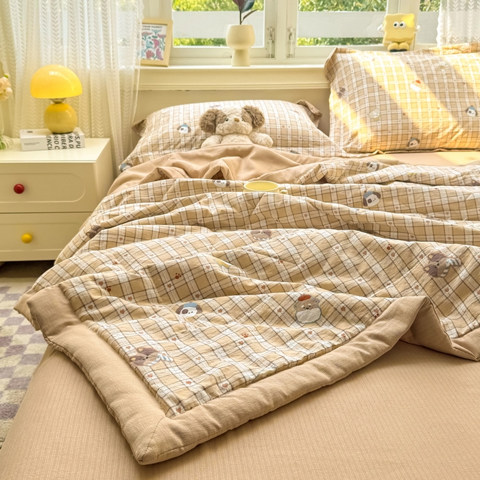 91家纺网 家纺一手货源 找家纺 梵克保罗 2025新款印花单夏被被子被芯夏被四件套 格子狗