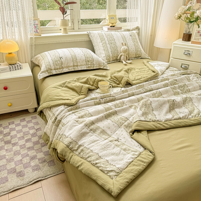 91家纺网 家纺一手货源 找家纺 梵克保罗 2025新款印花单夏被被子被芯夏被四件套 蝴蝶结-绿