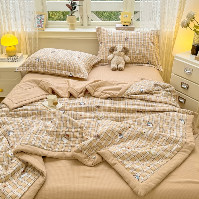 91家纺网 家纺一手货源 找家纺 梵克保罗 2025新款印花单夏被被子被芯夏被四件套 格子狗