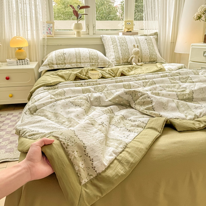 91家纺网 家纺一手货源 找家纺 梵克保罗 2025新款印花单夏被被子被芯夏被四件套 蝴蝶结-绿