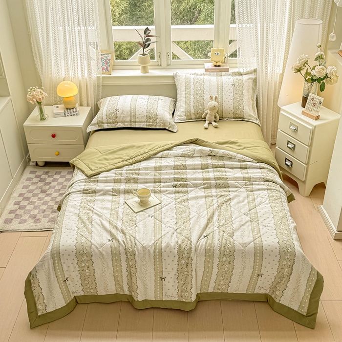 梵克保罗 2025新款印花单夏被被子被芯夏被四件套 蝴蝶结-绿