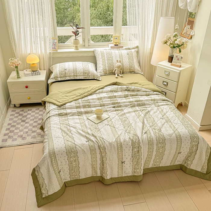 91家纺网 家纺一手货源 找家纺 梵克保罗 2025新款印花单夏被被子被芯夏被四件套 蝴蝶结-绿