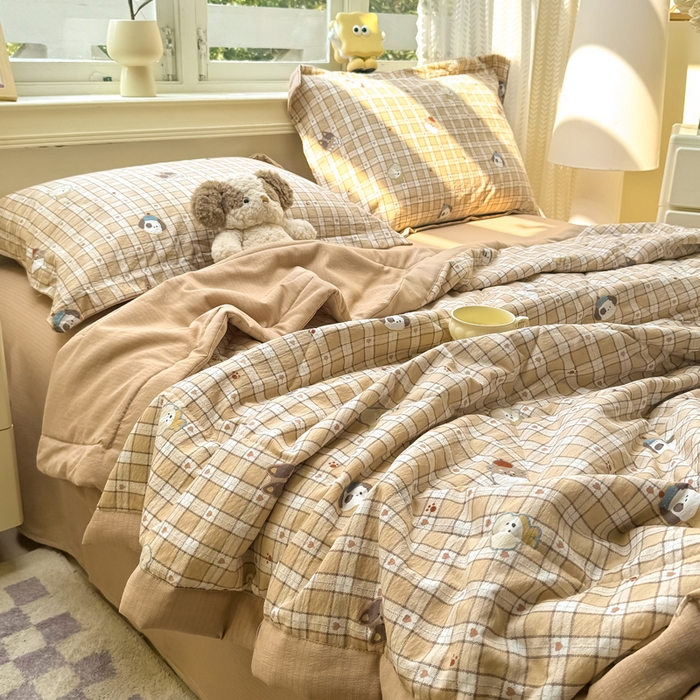 91家纺网 家纺一手货源 找家纺 梵克保罗 2025新款印花单夏被被子被芯夏被四件套 格子狗