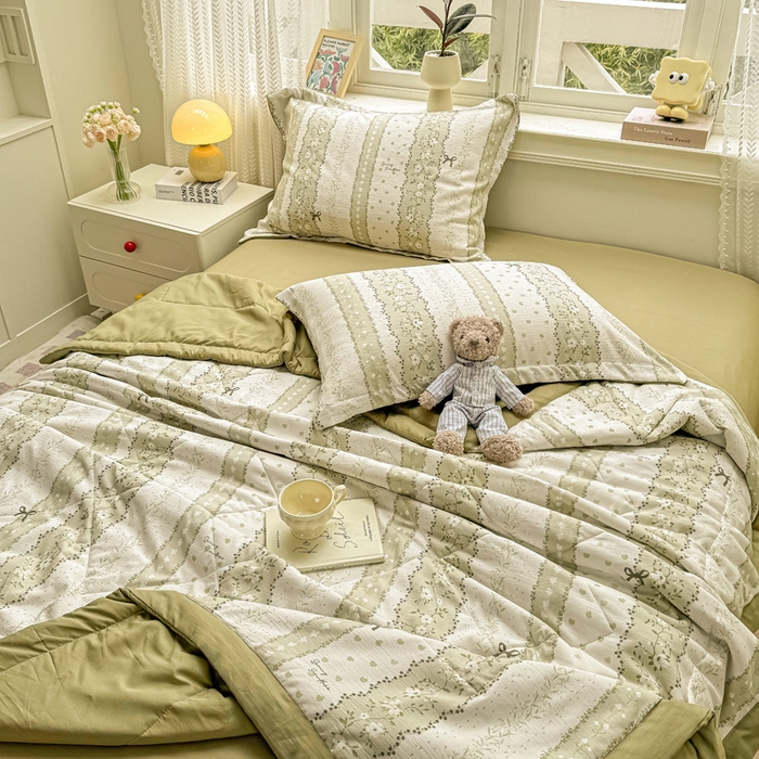 91家纺网 家纺一手货源 找家纺 梵克保罗 2025新款印花单夏被被子被芯夏被四件套 蝴蝶结-绿