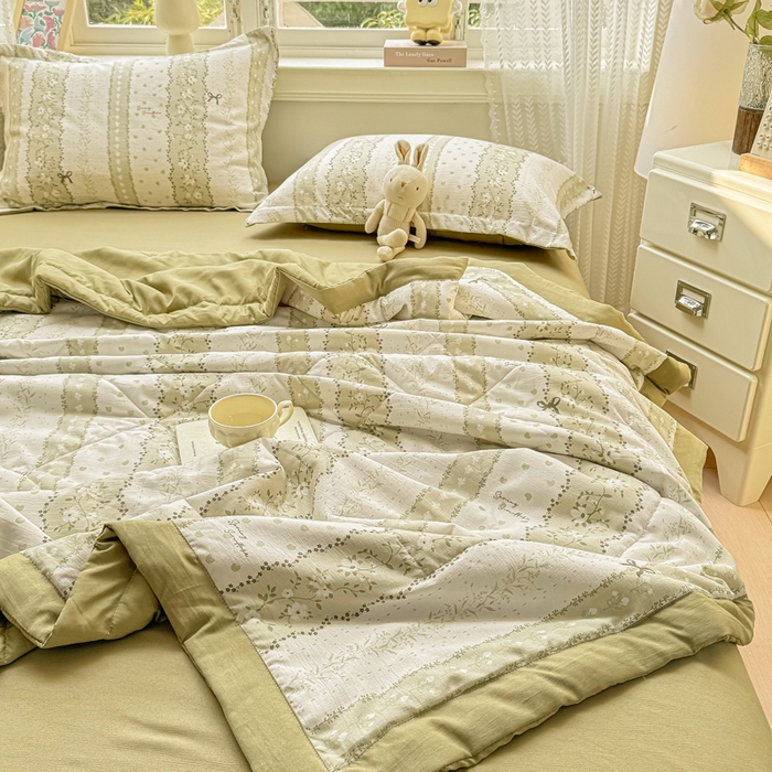 91家纺网 家纺一手货源 找家纺 梵克保罗 2025新款印花单夏被被子被芯夏被四件套 蝴蝶结-绿