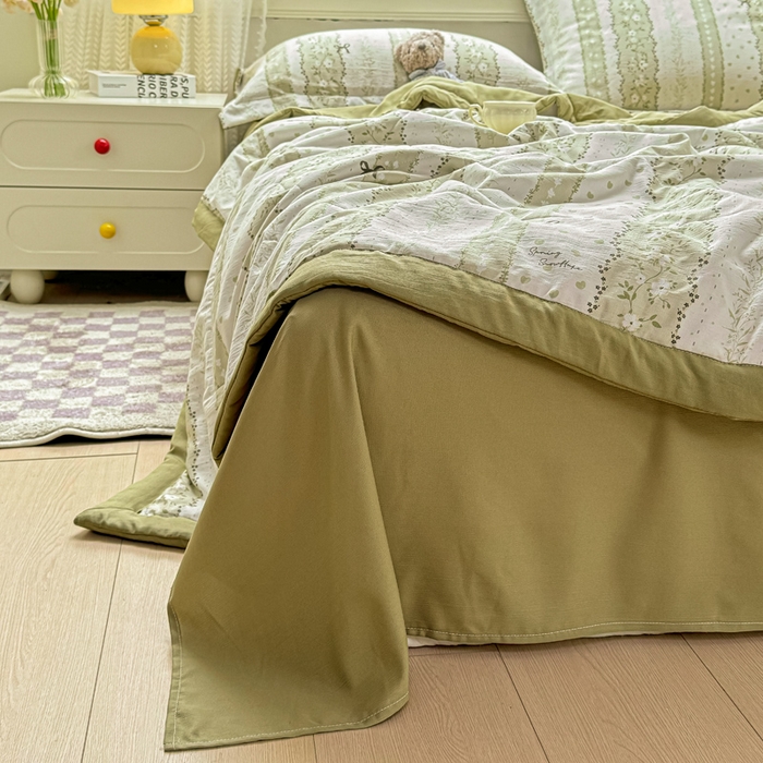 91家纺网 家纺一手货源 找家纺 梵克保罗 2025新款印花单夏被被子被芯夏被四件套 蝴蝶结-绿