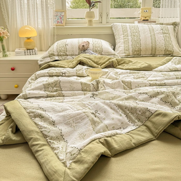 91家纺网 家纺一手货源 找家纺 梵克保罗 2025新款印花单夏被被子被芯夏被四件套 蝴蝶结-绿