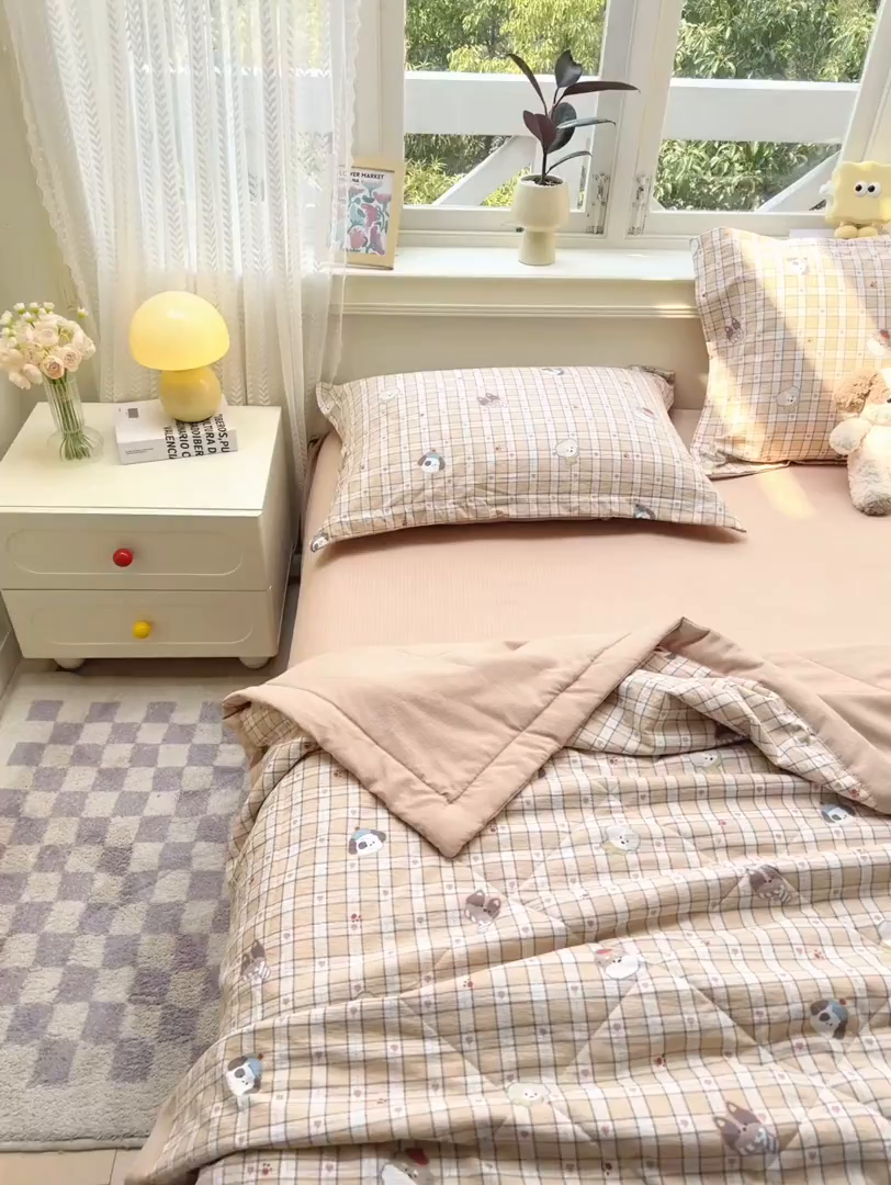 91家纺网 家纺一手货源 找家纺 梵克保罗 2025新款印花单夏被被子被芯夏被四件套 格子狗