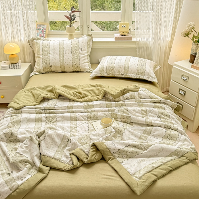 91家纺网 家纺一手货源 找家纺 梵克保罗 2025新款印花单夏被被子被芯夏被四件套 蝴蝶结-绿