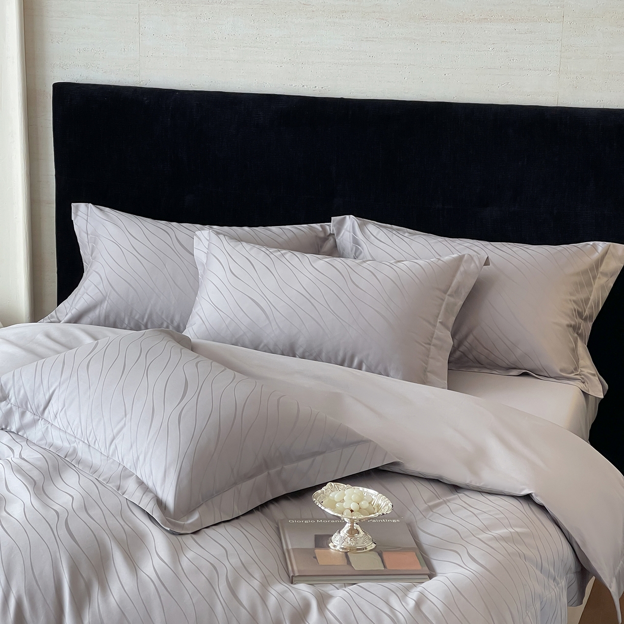 91家纺网 家纺一手货源 找家纺 栩裕纺织 2025新款长绒棉提花最新款单品 布兰卡-高级灰