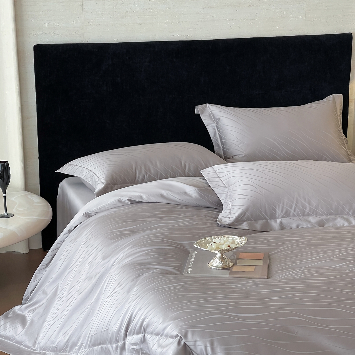 91家纺网 家纺一手货源 找家纺 栩裕纺织 2025新款长绒棉提花最新款单品 布兰卡-高级灰