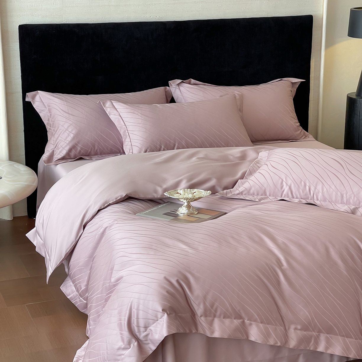 91家纺网 家纺一手货源 找家纺 栩裕纺织 2025新款长绒棉提花最新款单品 布兰卡-莫奈紫