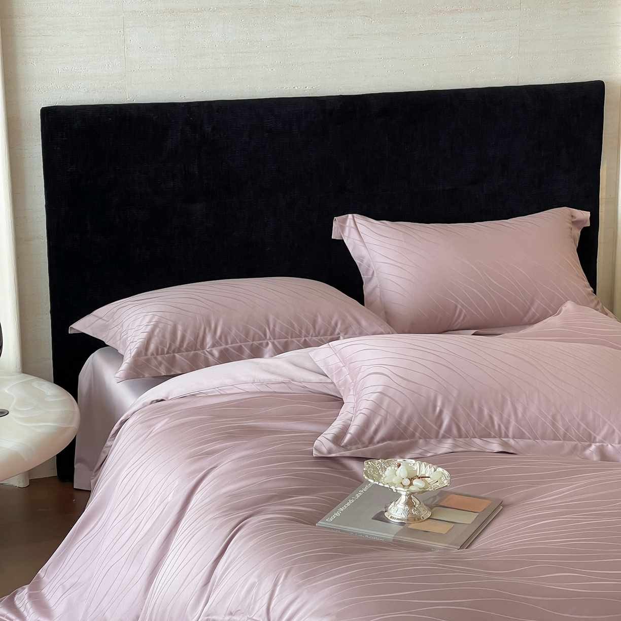 91家纺网 家纺一手货源 找家纺 栩裕纺织 2025新款长绒棉提花最新款单品 布兰卡-莫奈紫