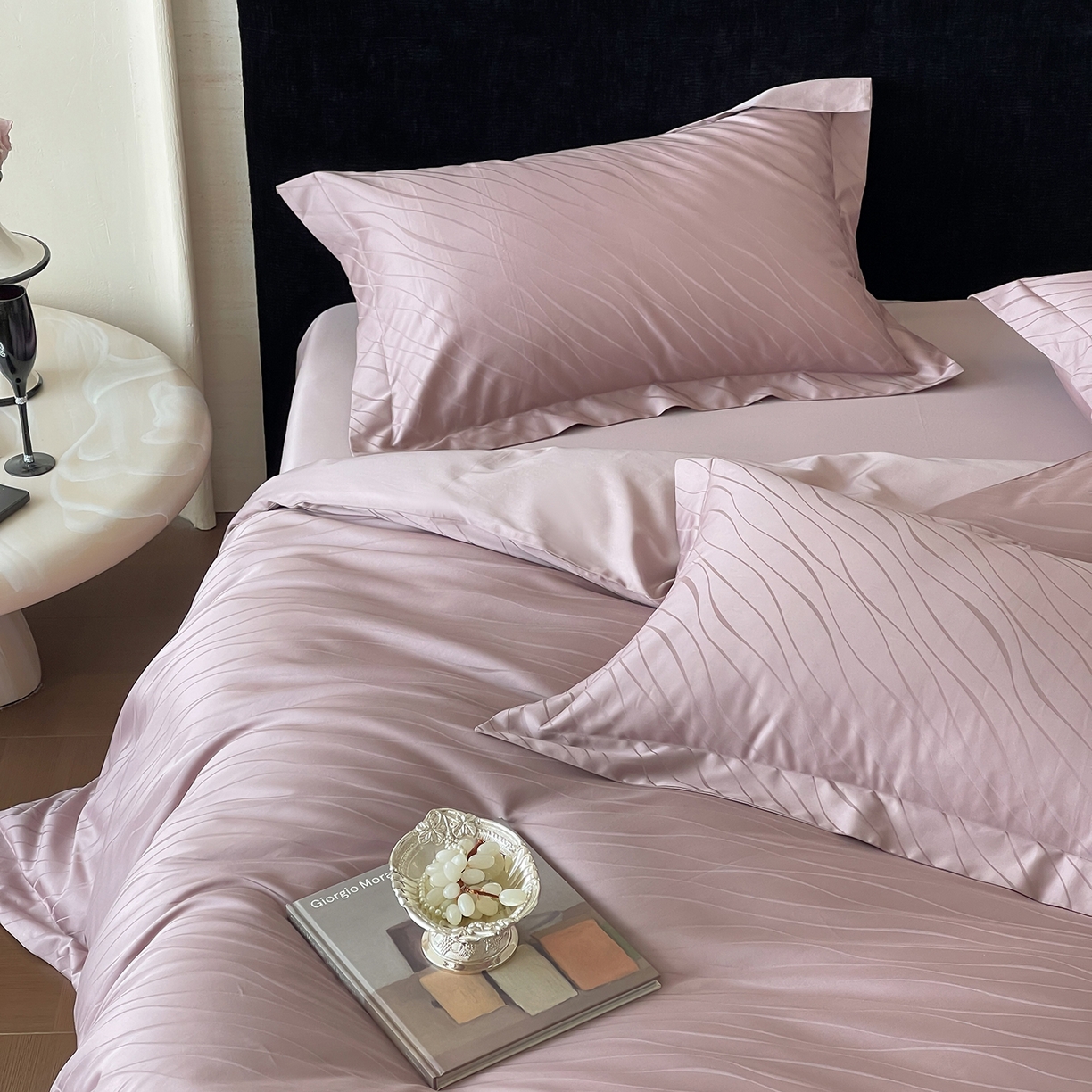 91家纺网 家纺一手货源 找家纺 栩裕纺织 2025新款长绒棉提花最新款单品 布兰卡-莫奈紫