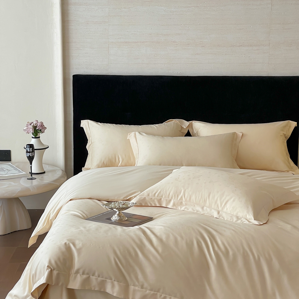 91家纺网 家纺一手货源 找家纺 栩裕纺织 2025新款长绒棉提花最新款单品 朵芙-浅香槟