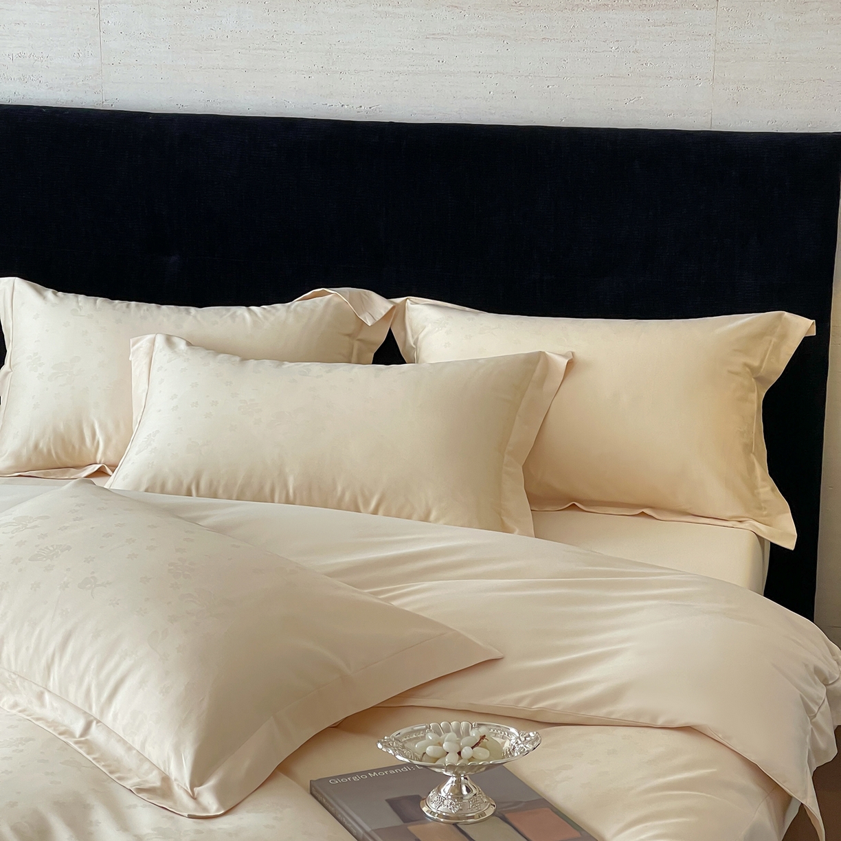 91家纺网 家纺一手货源 找家纺 栩裕纺织 2025新款长绒棉提花最新款单品 朵芙-浅香槟