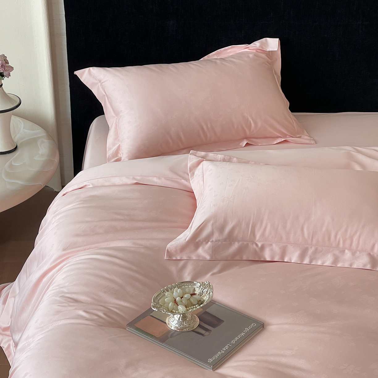 91家纺网 家纺一手货源 找家纺 栩裕纺织 2025新款长绒棉提花最新款单品 朵芙-仙桃粉