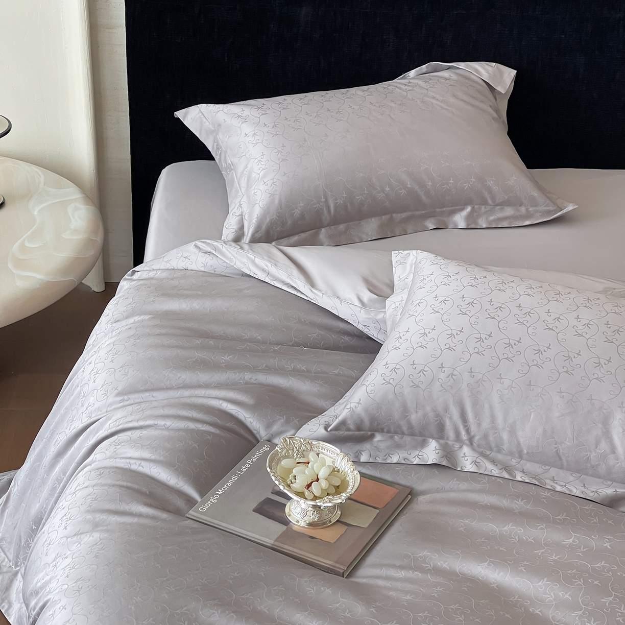 91家纺网 家纺一手货源 找家纺 栩裕纺织 2025新款长绒棉提花最新款单品 克洛伊-高级灰