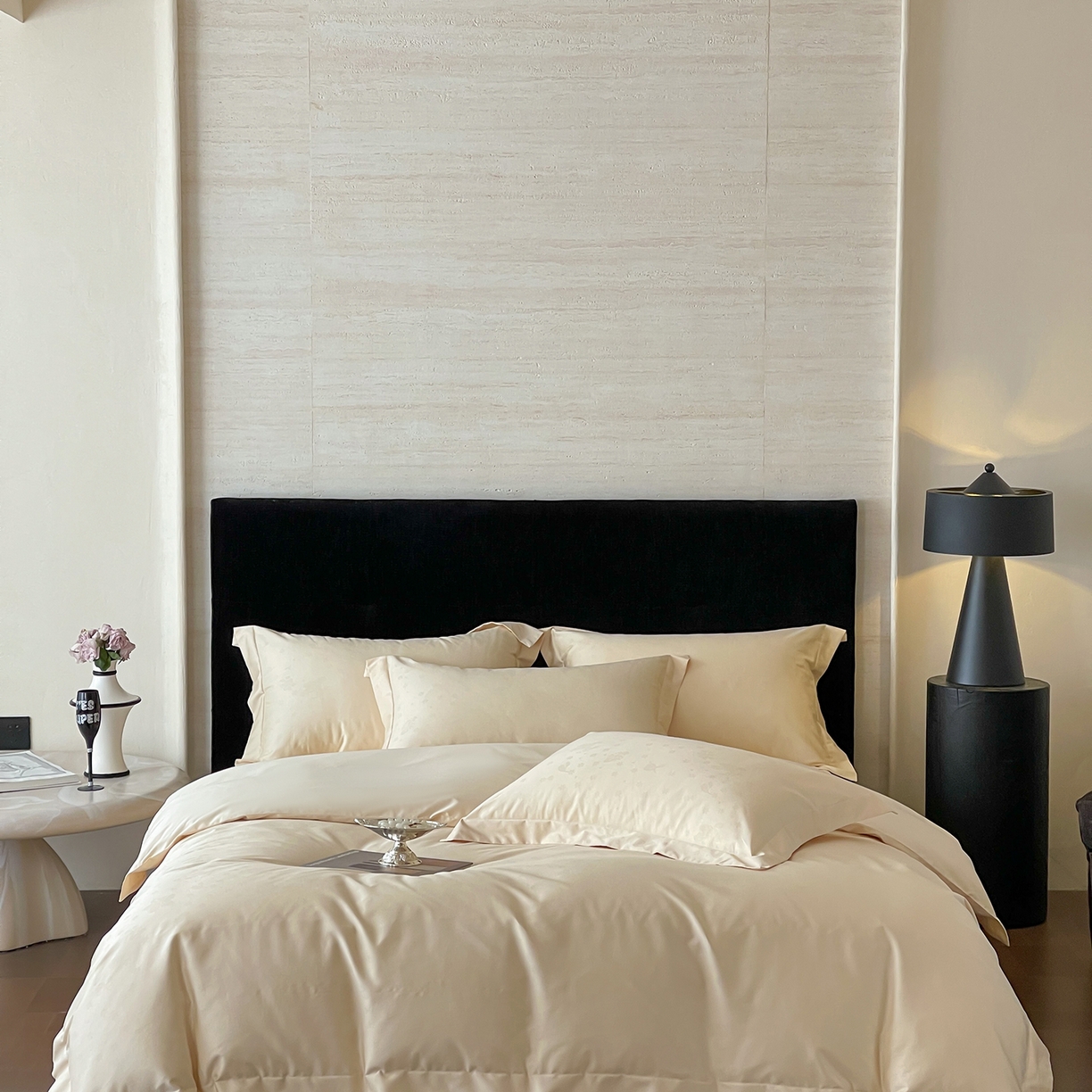 91家纺网 家纺一手货源 找家纺 栩裕纺织 2025新款长绒棉提花最新款单品四件套 朵芙-浅香槟