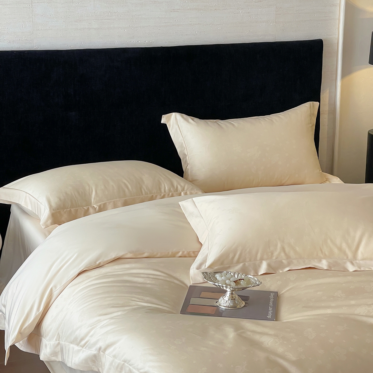 91家纺网 家纺一手货源 找家纺 栩裕纺织 2025新款长绒棉提花最新款单品四件套 朵芙-浅香槟