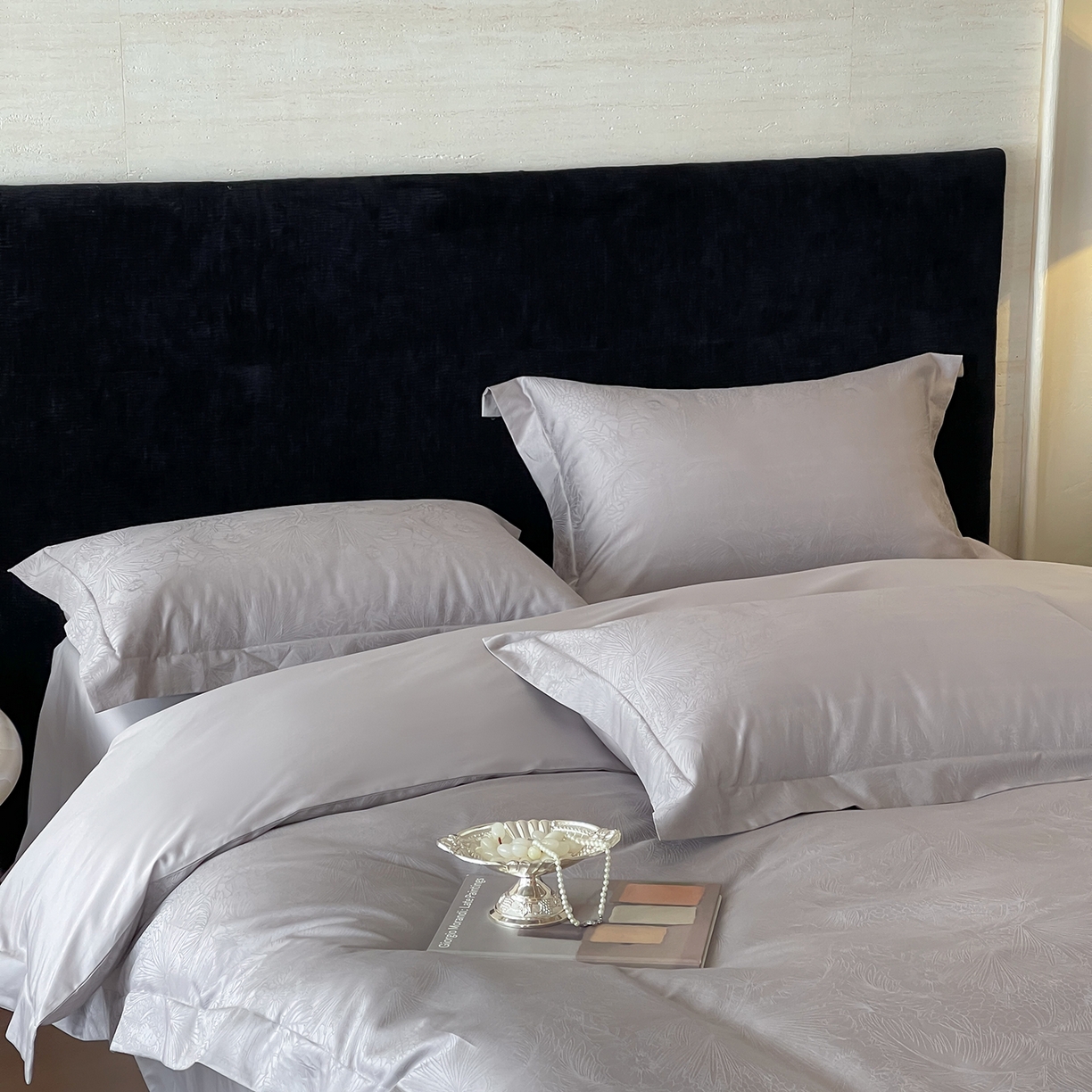 91家纺网 家纺一手货源 找家纺 栩裕纺织 2026新款长绒棉提花最新款单品 洛园-高级灰