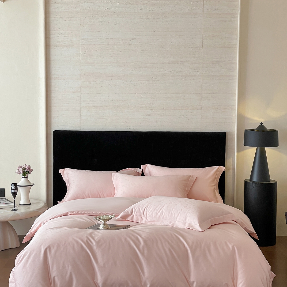 91家纺网 家纺一手货源 找家纺 栩裕纺织 2025新款长绒棉提花最新款单品四件套 朵芙-仙桃粉