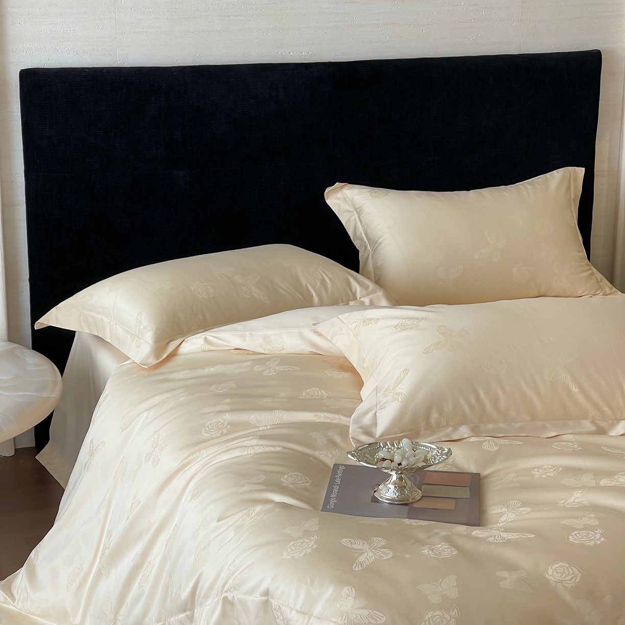 栩裕纺织 2025新款长绒棉提花最新款单品四件套 花间集-浅香槟