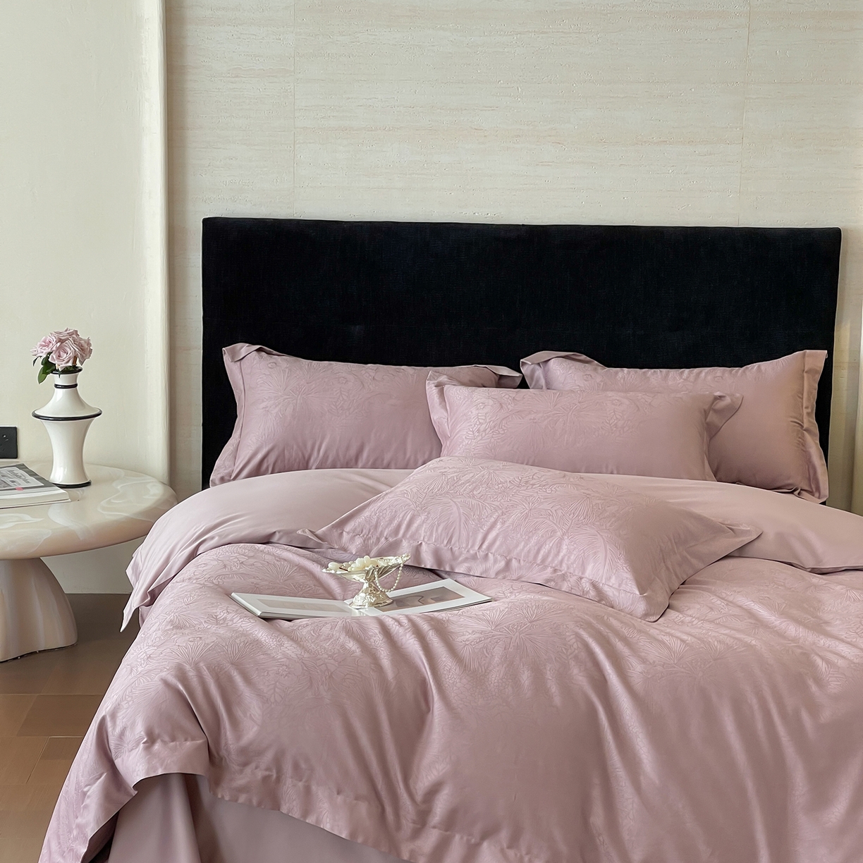 91家纺网 家纺一手货源 找家纺 栩裕纺织 2025新款长绒棉提花最新款单品 洛园-莫奈紫