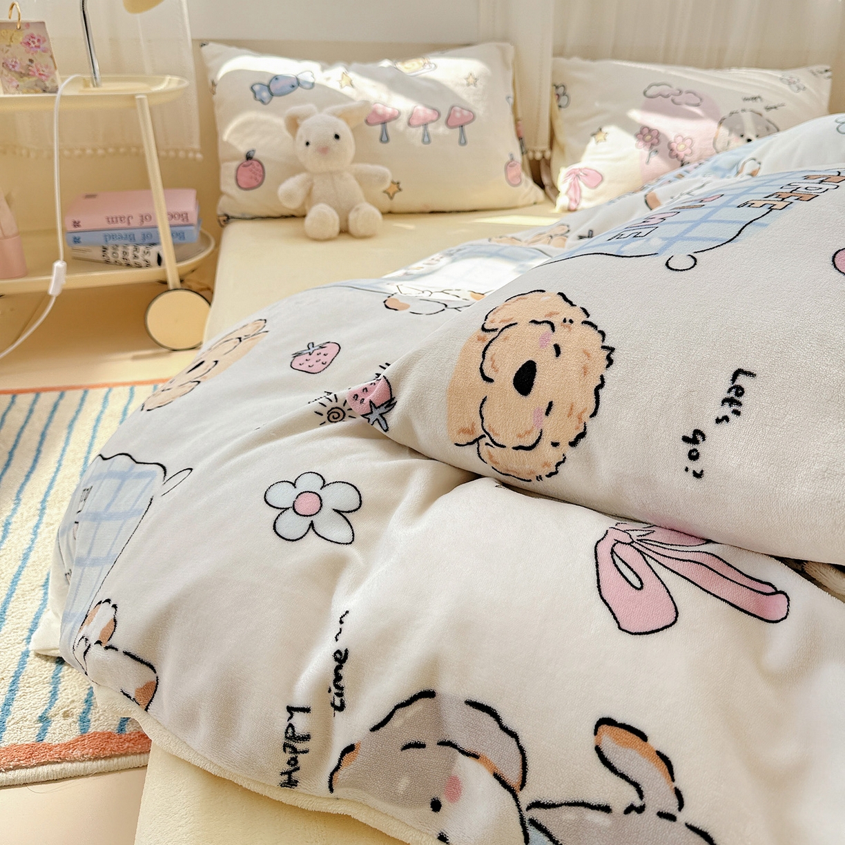 91家纺网 家纺一手货源 找家纺 （总）耀悦家纺 2025新款牛奶绒小清新高克重ins风卡通四件套