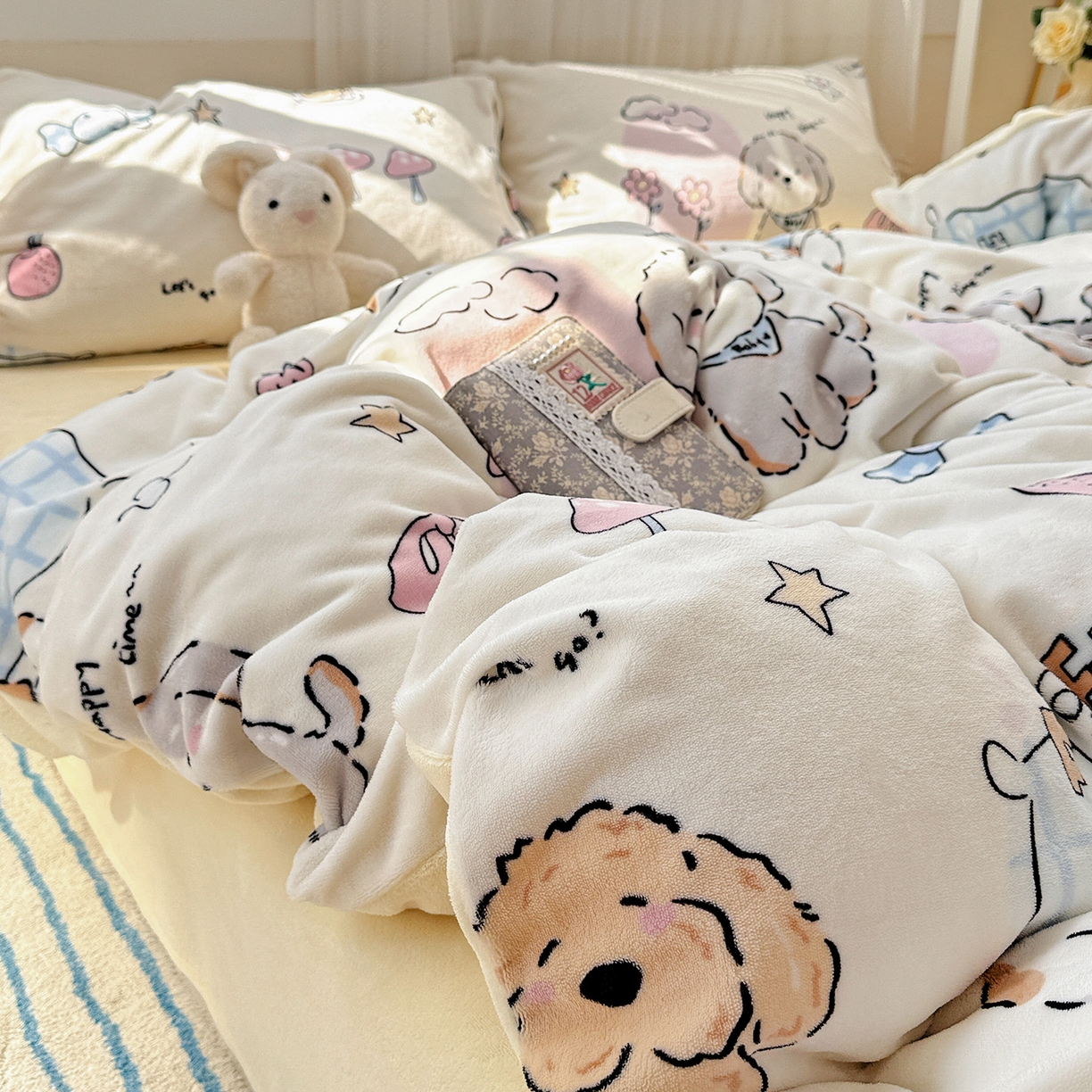 91家纺网 家纺一手货源 找家纺 （总）耀悦家纺 2025新款牛奶绒小清新高克重ins风卡通四件套