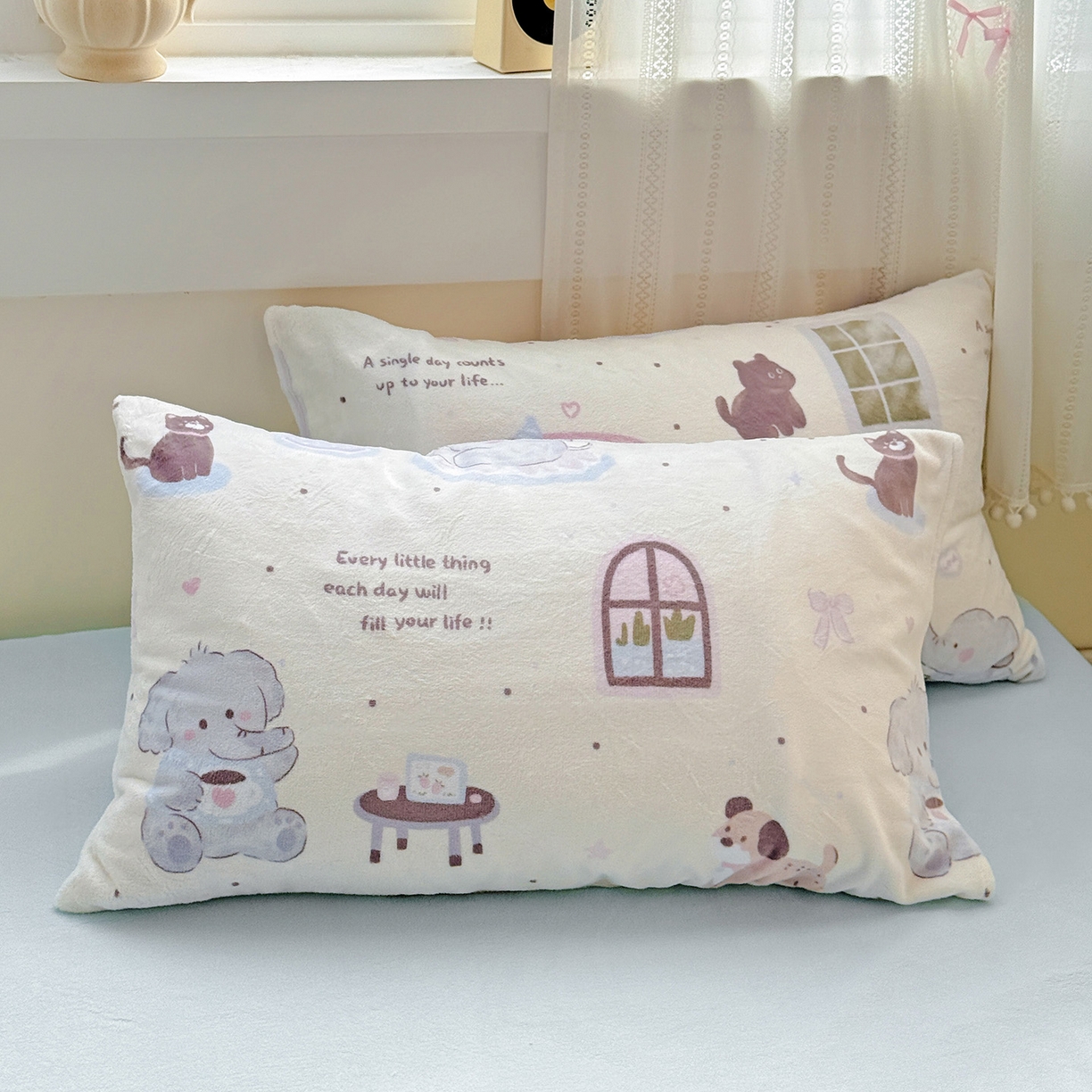 91家纺网 家纺一手货源 找家纺 耀悦家纺 2025新款牛奶绒小清新高克重ins风卡通四件套 小象的生日聚会