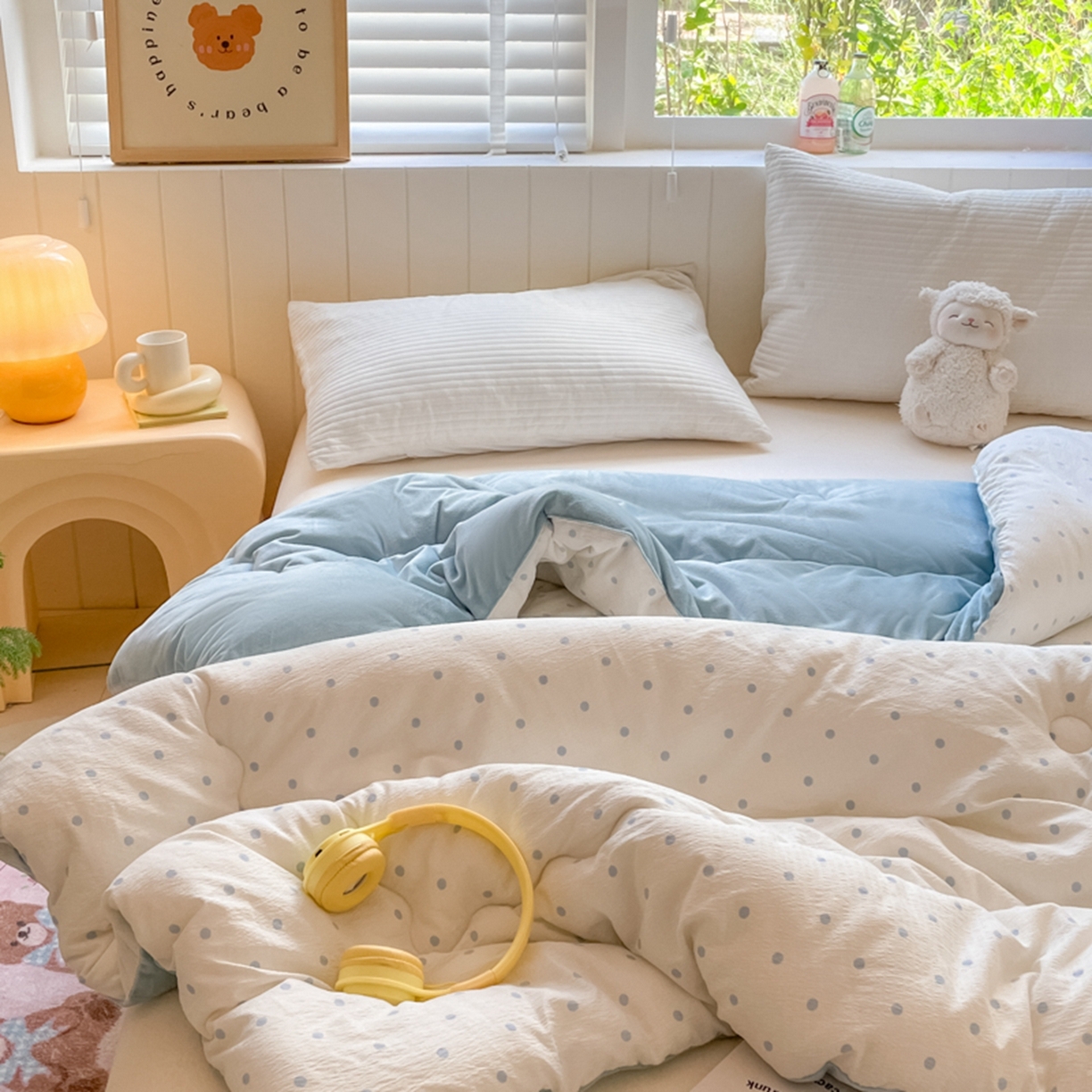 91家纺网 家纺一手货源 找家纺 老帅的工厂店 2025新款A类云感懒人冬季一体被被子被芯床盖四件套 海盐波波