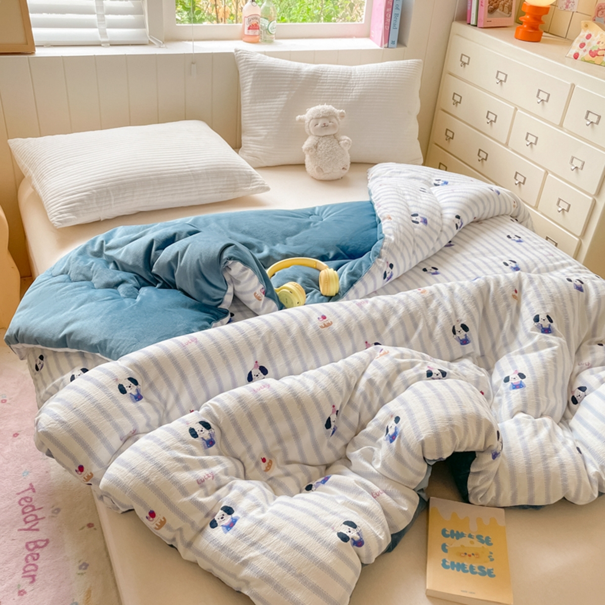 91家纺网 家纺一手货源 找家纺 老帅的工厂店 2025新款A类云感懒人冬季一体被被子被芯床盖四件套 可爱趴趴