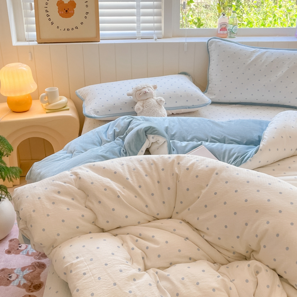 91家纺网 家纺一手货源 找家纺 老帅的工厂店 2025新款A类云感懒人冬季一体被被子被芯床盖四件套 海盐波波