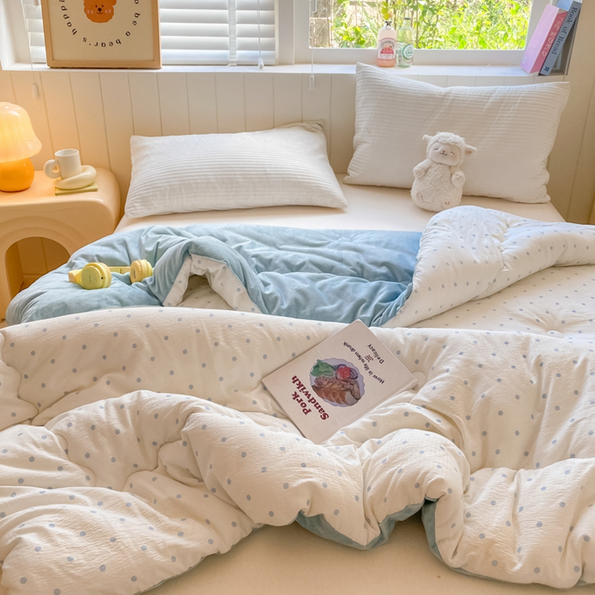 91家纺网 家纺一手货源 找家纺 老帅的工厂店 2025新款A类云感懒人冬季一体被被子被芯床盖四件套 海盐波波