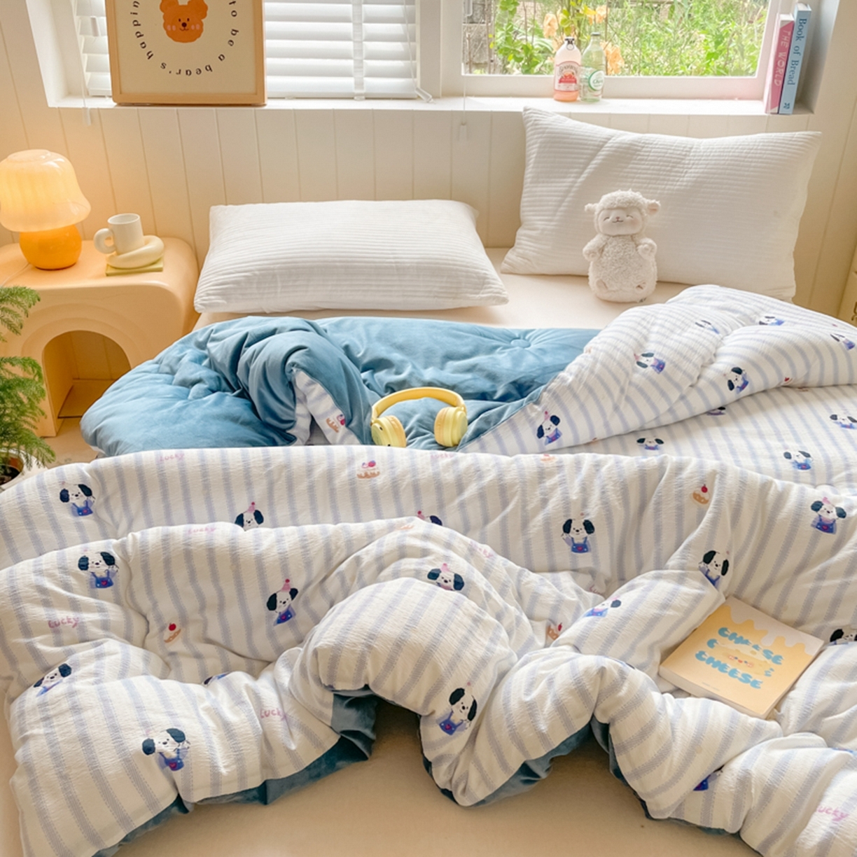 91家纺网 家纺一手货源 找家纺 老帅的工厂店 2025新款A类云感懒人冬季一体被被子被芯床盖四件套 可爱趴趴