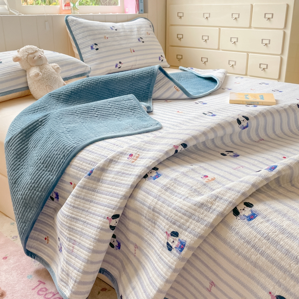 91家纺网 家纺一手货源 找家纺 老帅的工厂店 2025新款A类云感懒人冬季一体被被子被芯床盖四件套 可爱趴趴