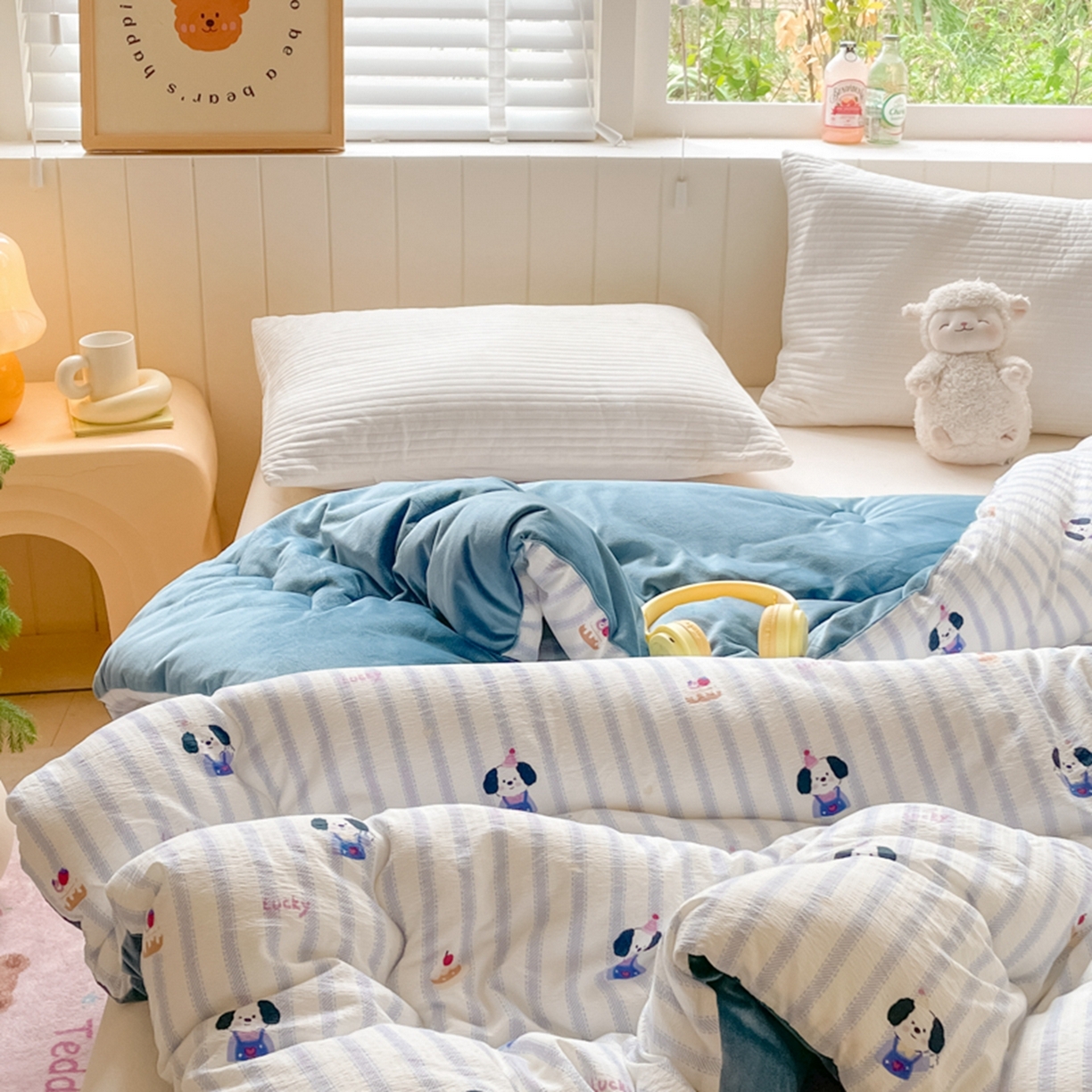 91家纺网 家纺一手货源 找家纺 老帅的工厂店 2025新款A类云感懒人冬季一体被被子被芯床盖四件套 可爱趴趴