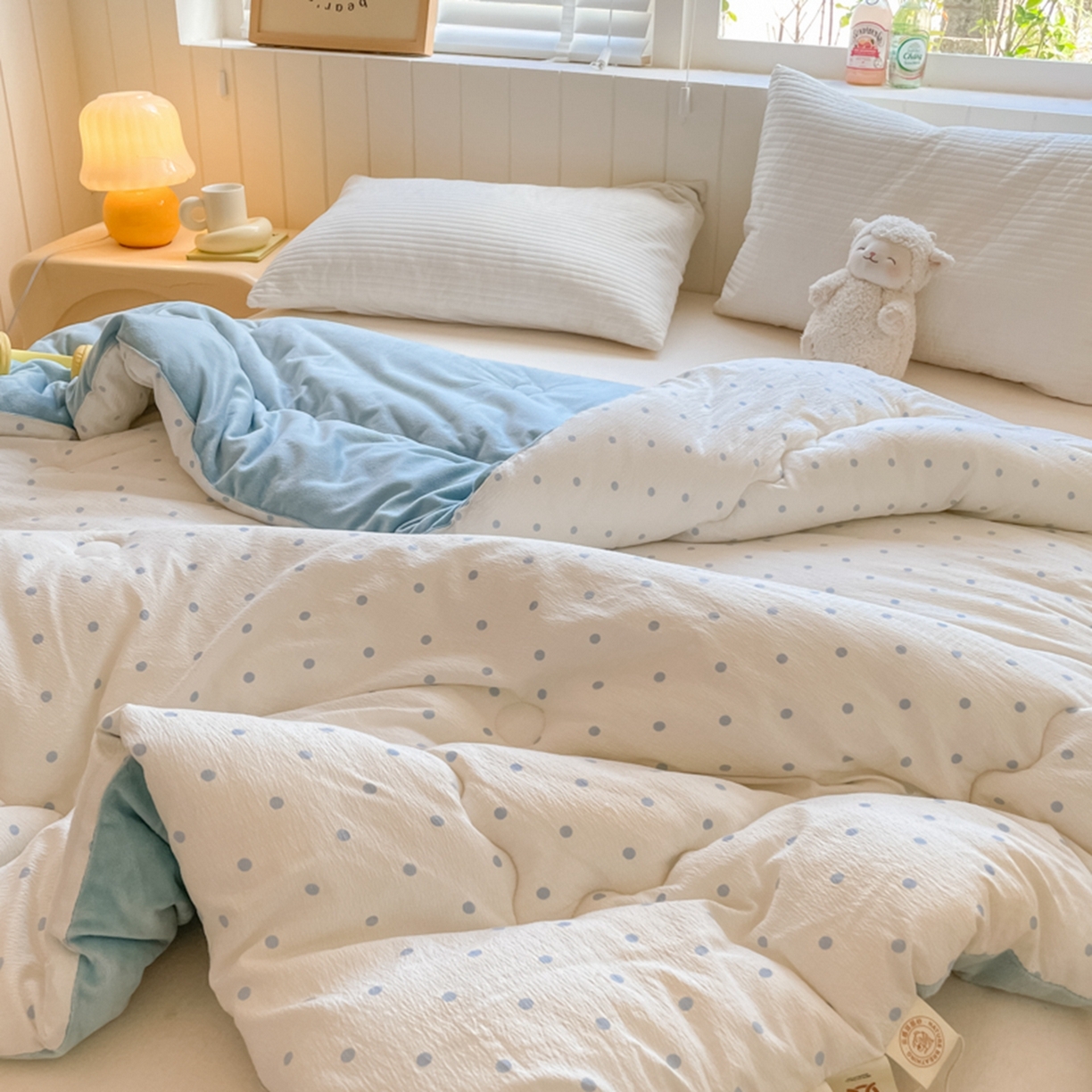 91家纺网 家纺一手货源 找家纺 老帅的工厂店 2025新款A类云感懒人冬季一体被被子被芯床盖四件套 海盐波波