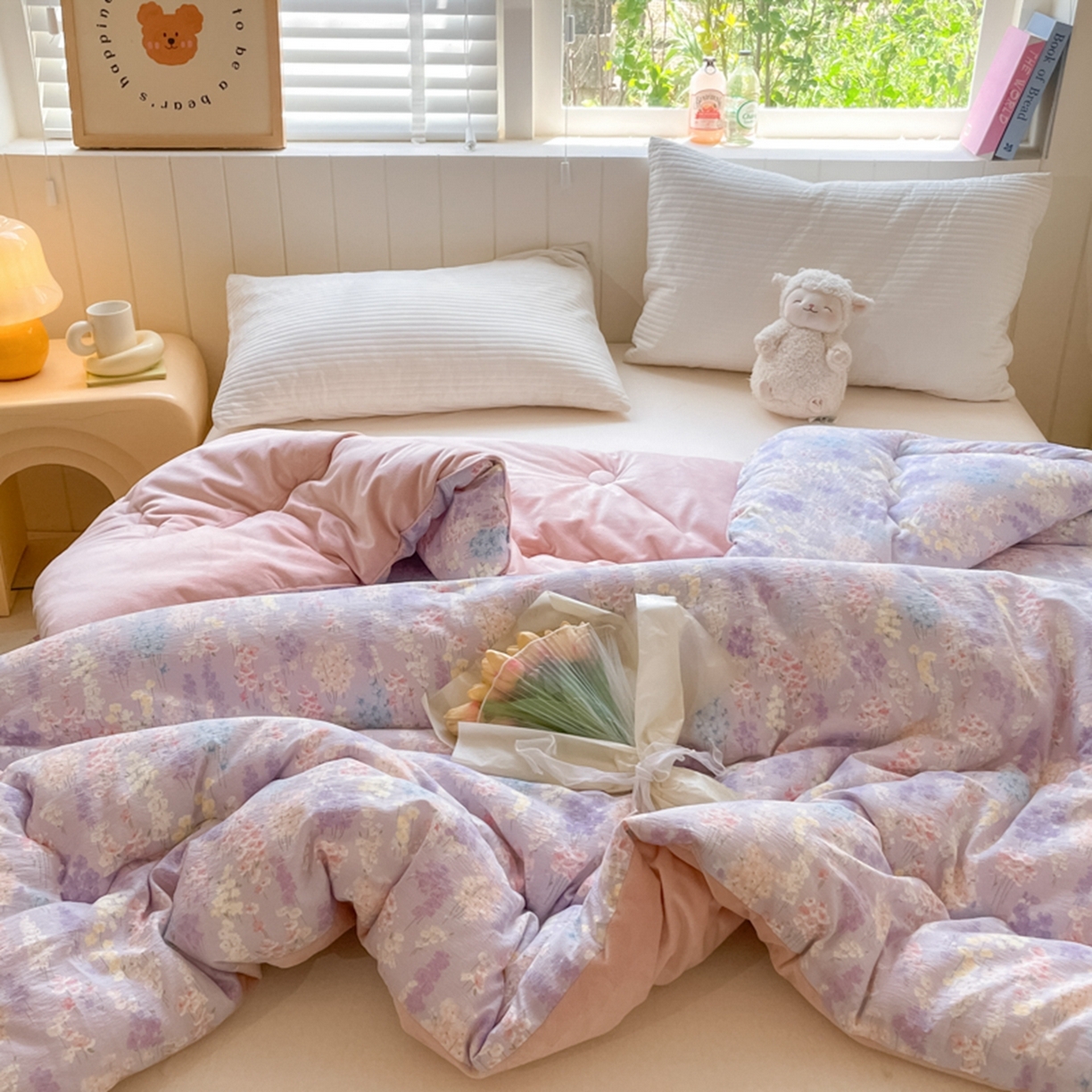 91家纺网 家纺一手货源 找家纺 老帅的工厂店 2025新款A类云感懒人冬季一体被被子被芯床盖四件套 晚香