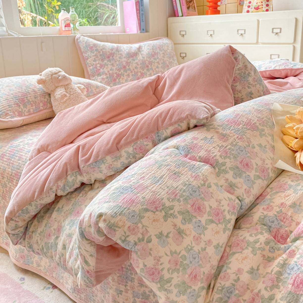 91家纺网 家纺一手货源 找家纺 老帅的工厂店 2025新款A类云感懒人冬季一体被被子被芯床盖四件套 花蔓