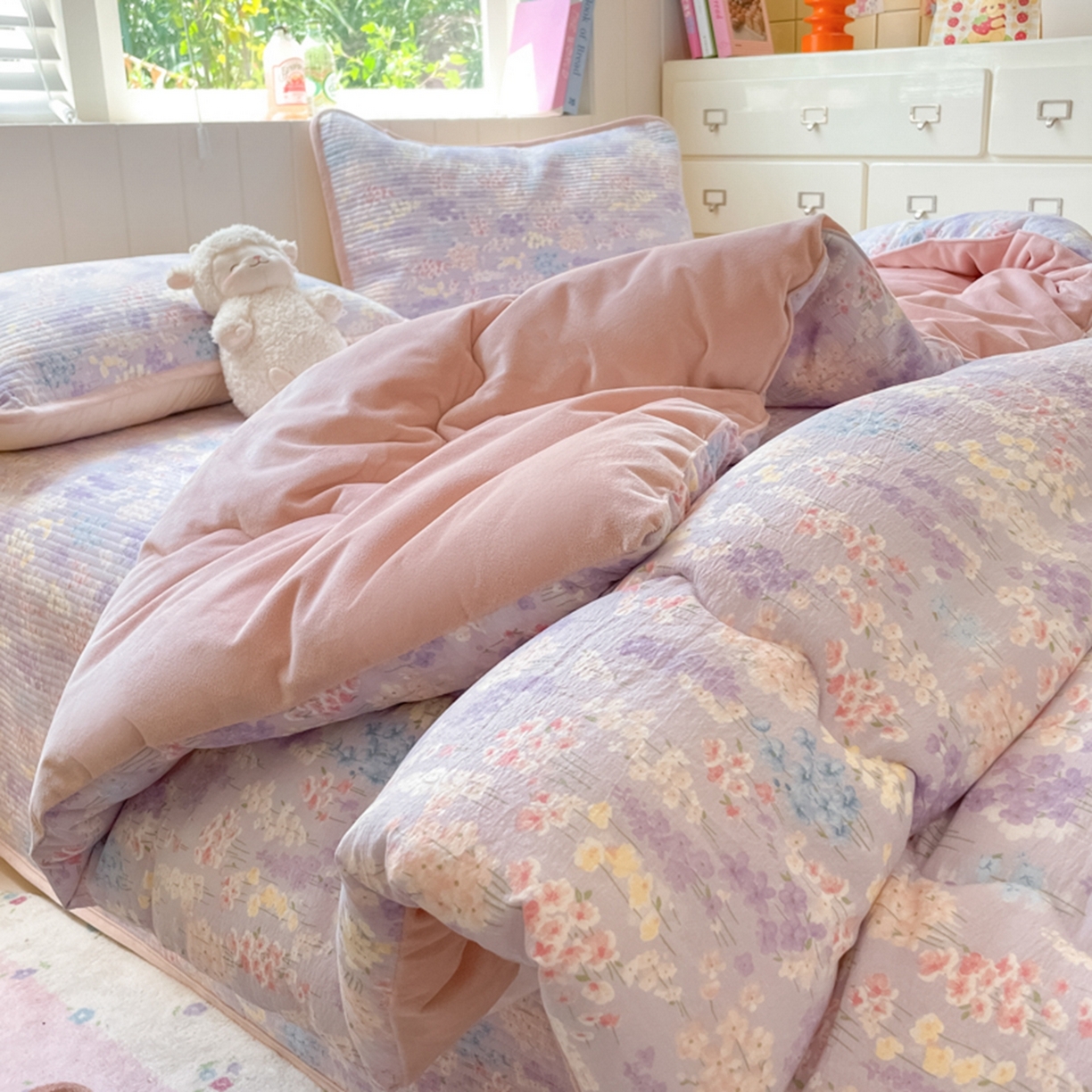 91家纺网 家纺一手货源 找家纺 老帅的工厂店 2025新款A类云感懒人冬季一体被被子被芯床盖四件套 晚香