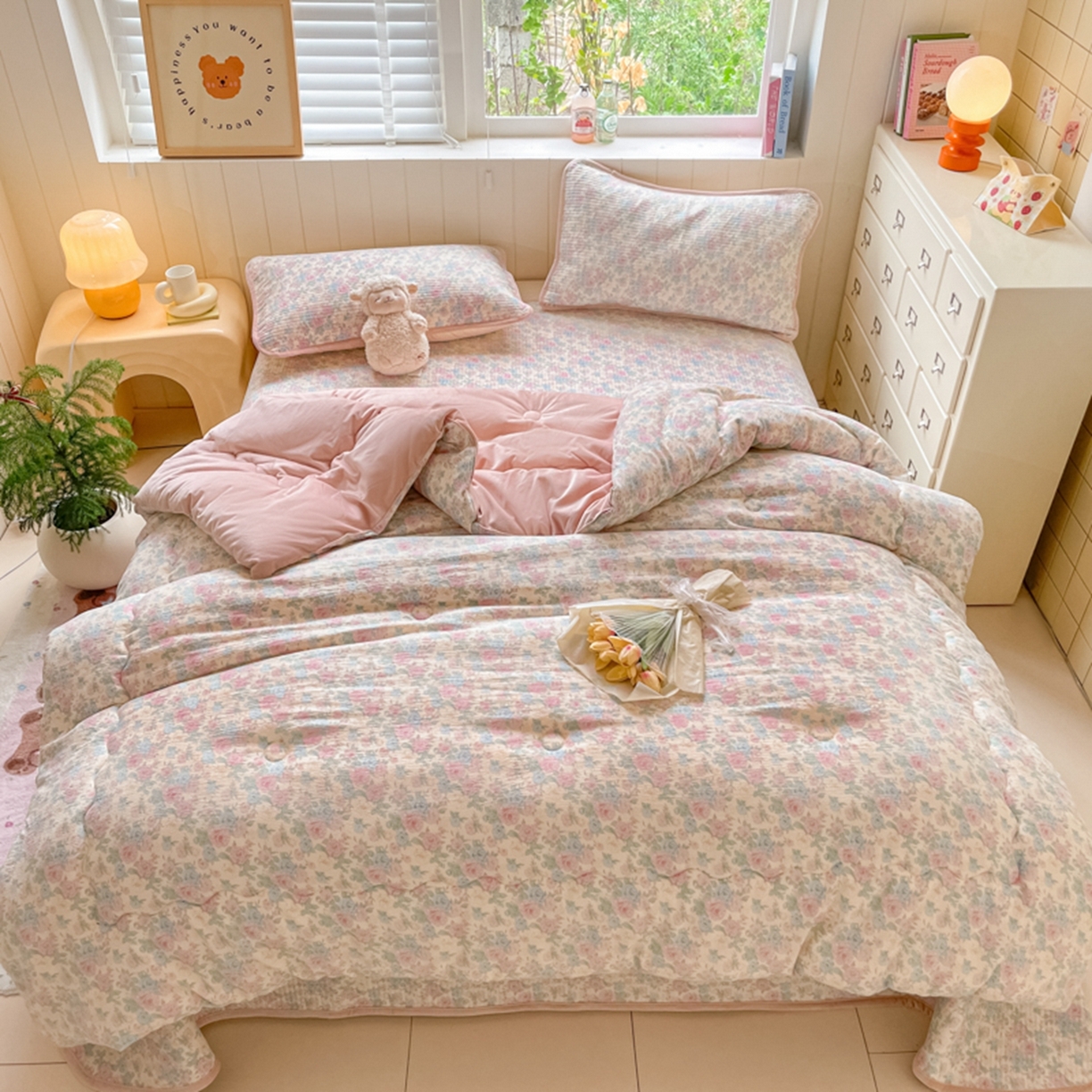 91家纺网 家纺一手货源 找家纺 老帅的工厂店 2025新款A类云感懒人冬季一体被被子被芯床盖四件套 花蔓