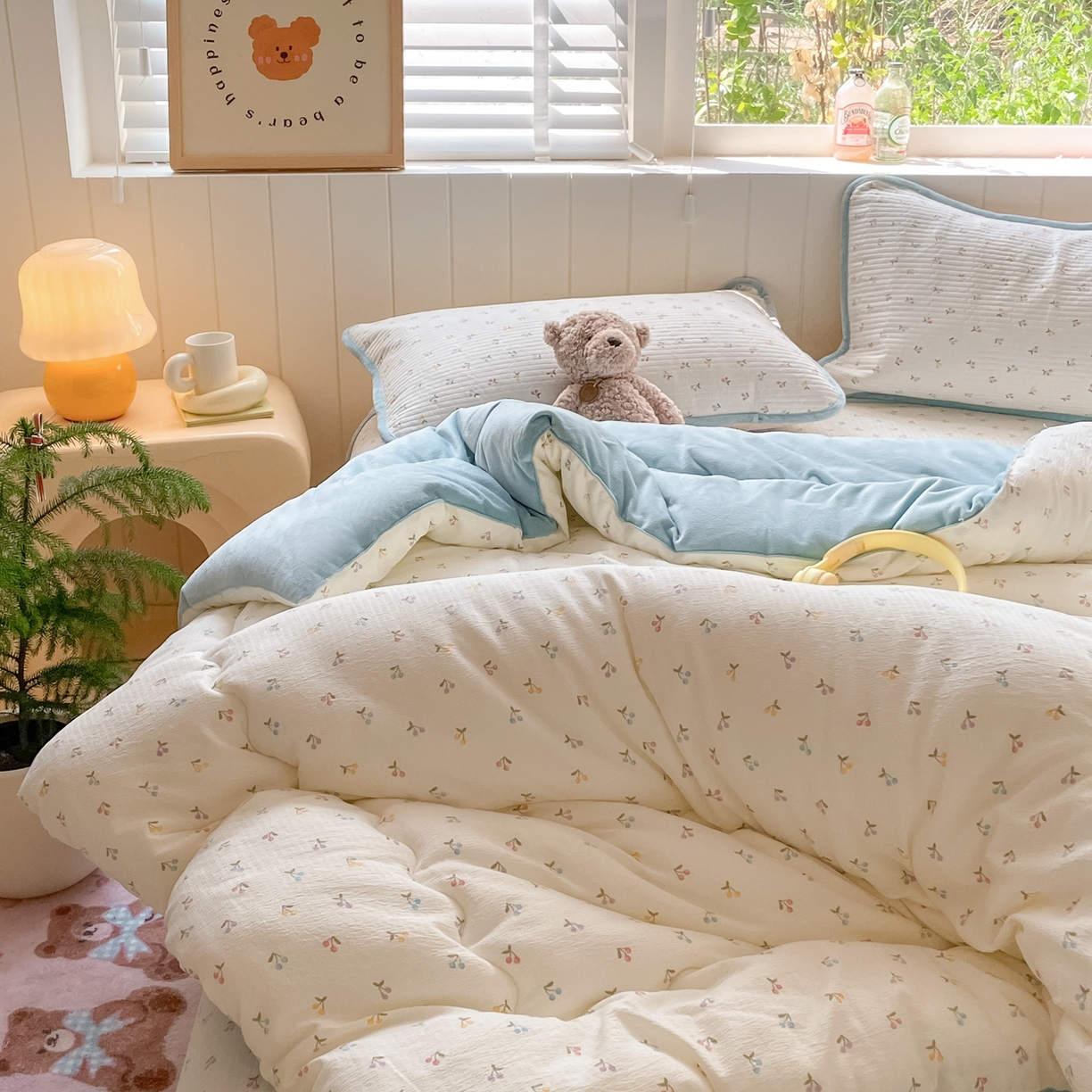 91家纺网 家纺一手货源 找家纺 老帅的工厂店 2025新款A类云感懒人冬季一体被被子被芯床盖四件套 樱桃味