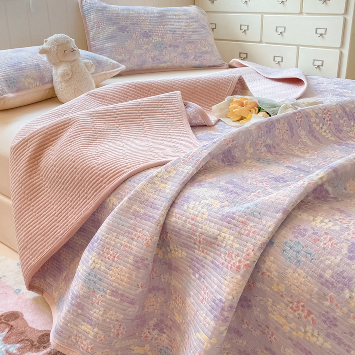 91家纺网 家纺一手货源 找家纺 老帅的工厂店 2025新款A类云感懒人冬季一体被被子被芯床盖四件套 晚香